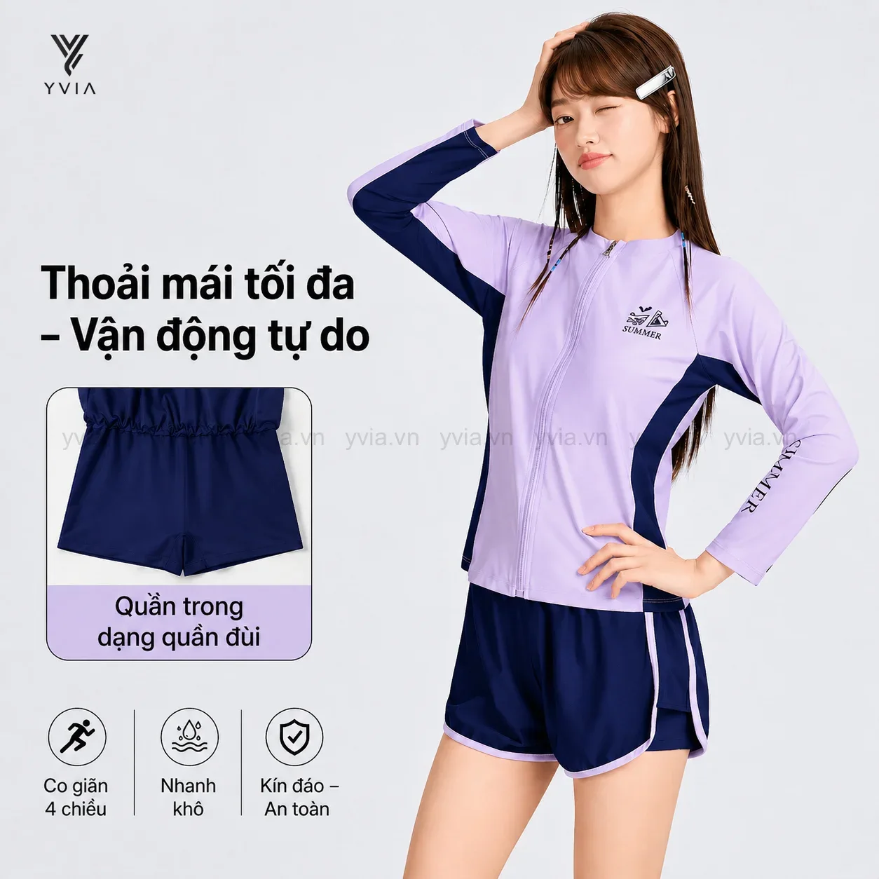 Set đồ bơi mẹ & bé tay dài khóa kéo + quần short – ảnh 3