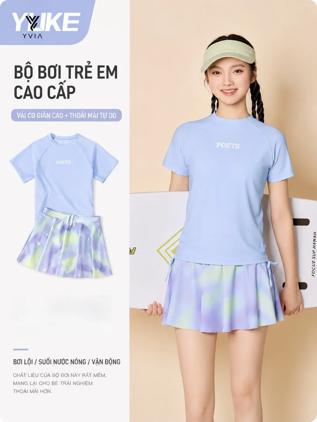 Bộ đồ bơi áo ngắn với dòng chữ POETS điểm nhấn với dây thắt rút 2 bên & váy ngắn – ảnh 3