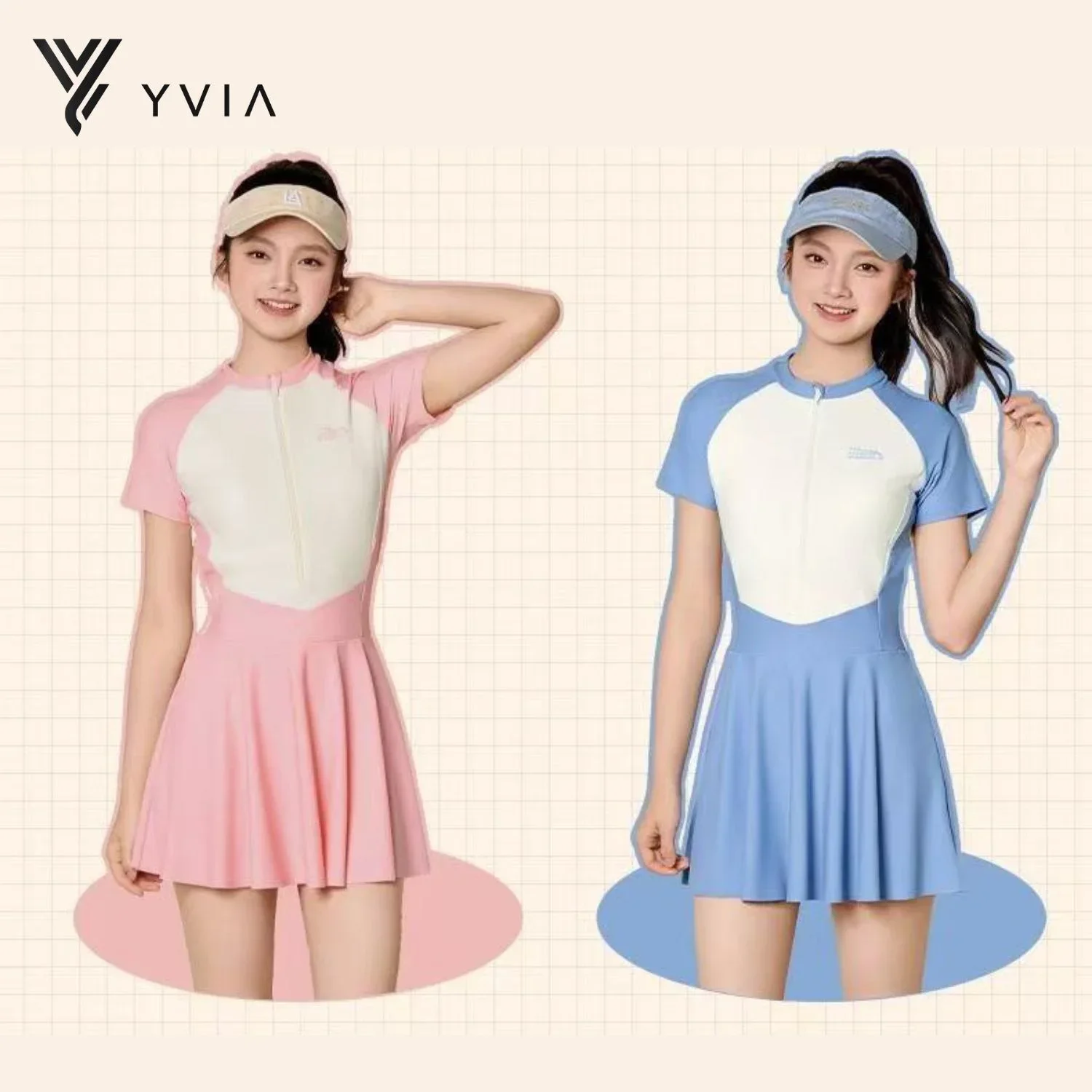 Bộ đồ bơi dáng đầm phối màu ngọt ngào kẹo sữa cho bé gái – ảnh 2