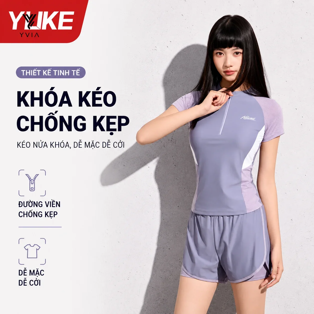 Bộ đồ bơi áo có dây kéo với tay ngắn có lỗ thông khí và quần ngắn – ảnh 2