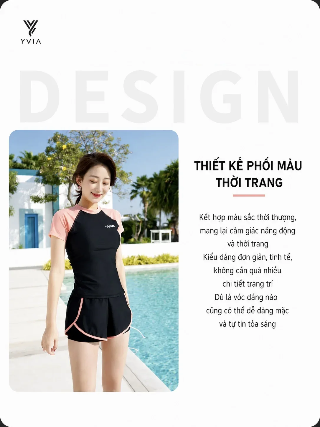 Bộ đồ bơi áo và quần ngắn màu đen với điểm nhấn tay màu nổi và lớp lưới mỏng gợi cảm sau lưng – ảnh 4