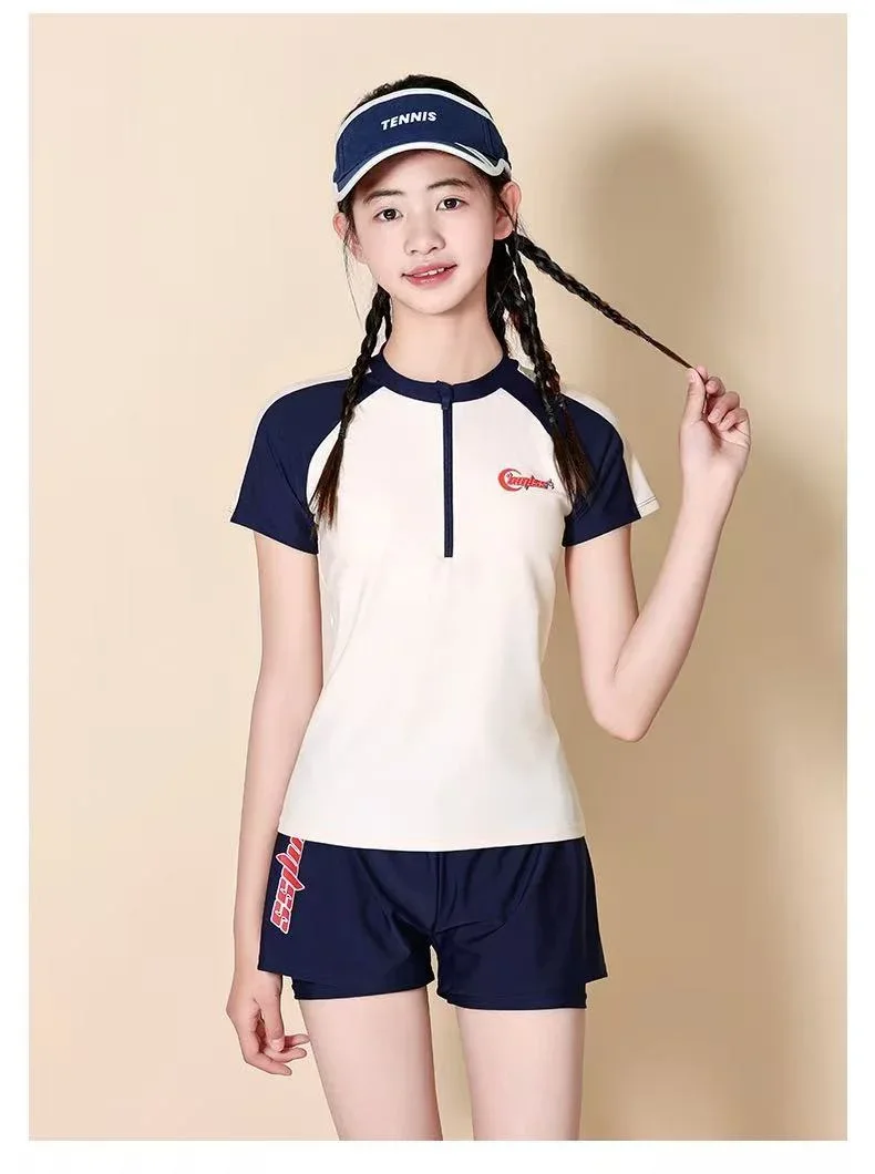 Bộ đồ bơi mẹ & bé tay ngắn + quần 2 lớp cùng màu tay áo – ảnh 2