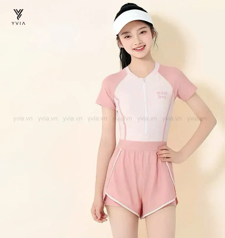 Bộ đồ bơi jumsuit mẹ & bé tay ngắn có khóa kéo – ảnh 2