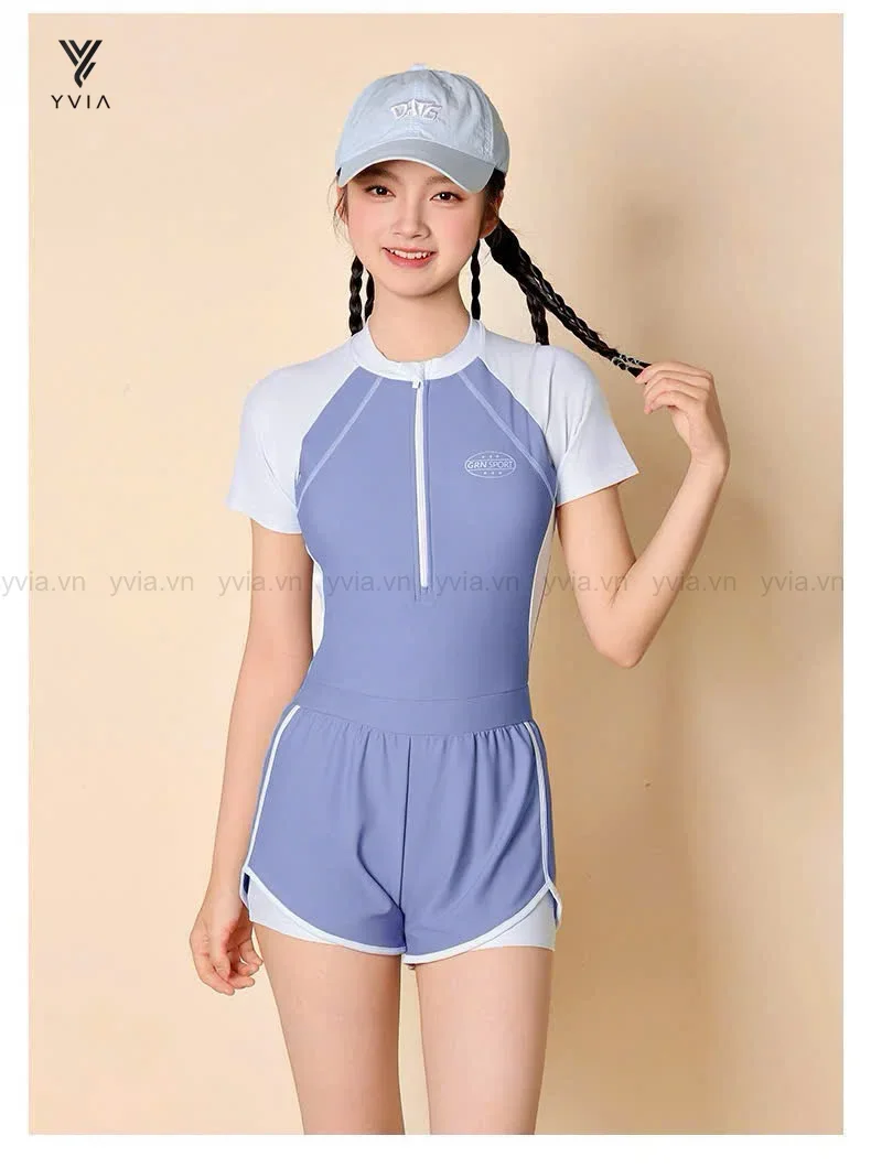 Bộ đồ bơi jumsuit mẹ & bé tay ngắn có khóa kéo – ảnh 4