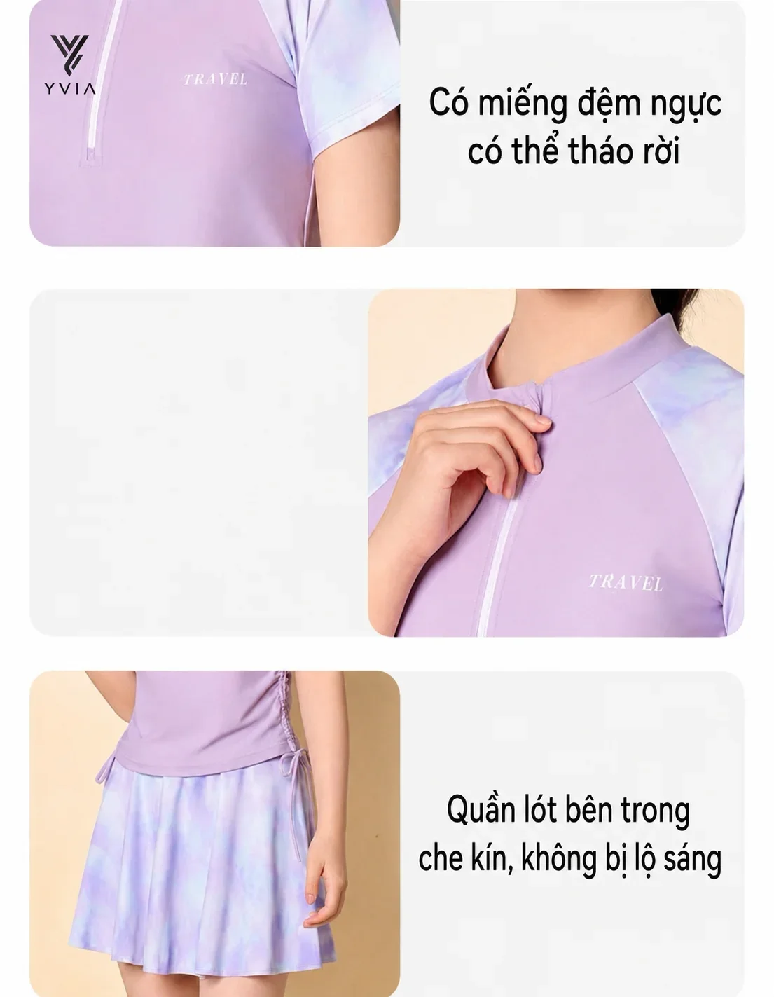Bộ đồ bơi mẹ & bé tay ngắn khác màu có khóa kéo + váy xếp ly nhẹ – ảnh 4